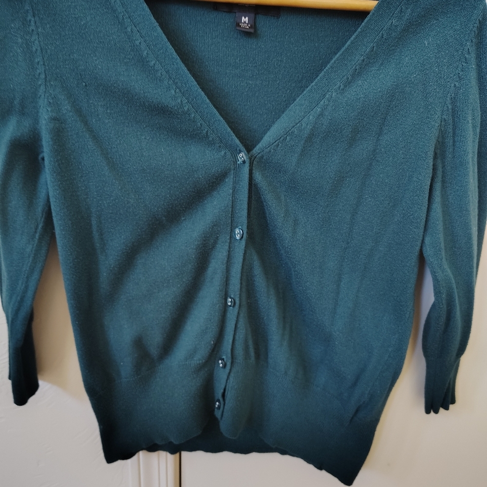 Mossimo Green Knit Button Front Cardigan Sweater V-Neck 3/4 Sleeve Women M